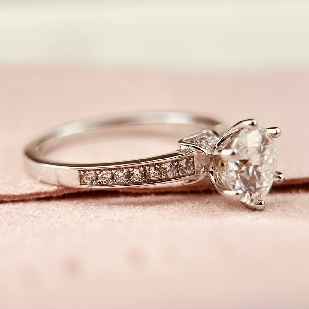 S925 with 18k Gold Plating Hidden Halo Engagement Ring Moissanite 1.19ctw - Picture 4 of 8